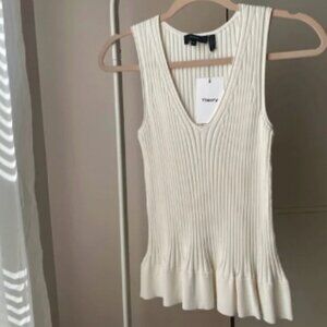 Theory Ribbed Flared Tank Top in White Size M